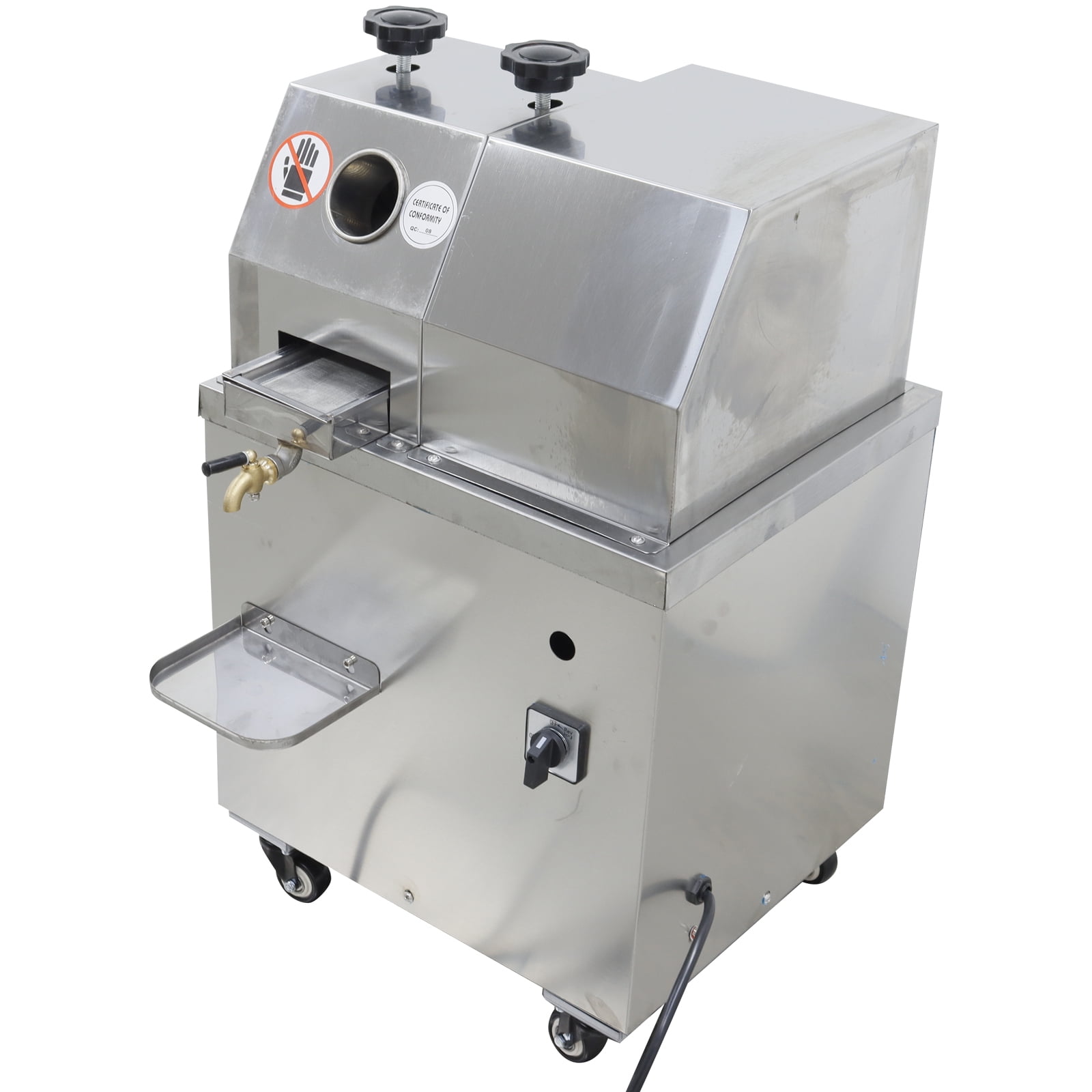 3-Roller Sugarcane Juicer Extractor Machine Vertical Type Knob Adjustment 110V 750W