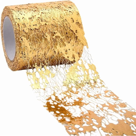 3 Rolls 10 Yard 2.4in Metallic Gold Ribbon Gold Christmas Ribbon Wired Polyester Glitter Lace Trims Mesh Web Sewing Holiday Decor for DIY Gift Wrapping Bouquet Tree DIY Crafts Wreath Supplies