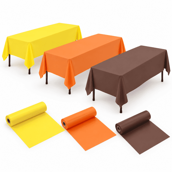 3 Rolls 100 Ft X 40 In Orange Yellow Brown Plastic Fall Tablecloth Roll