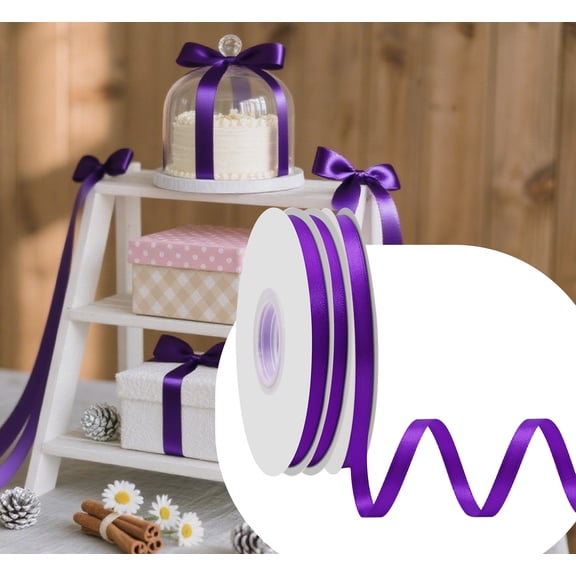 LoomJoyz 3 Rolls 150 Yards Purple Double Face Satin Ribbon (1/4 Inch) for Gift Wrapping Very Suitable for Weddings Party Hair Bow