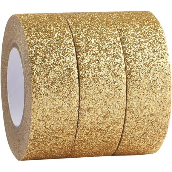 3 Rolls 16.4 Yard x 0.6 Inch Glitter Adhesive Tape Foil Masking Tapes Gold Washi Paper Stick for DIY Scrapbook Decorative Adhesive Tapes Craft and Gifts diy Gold