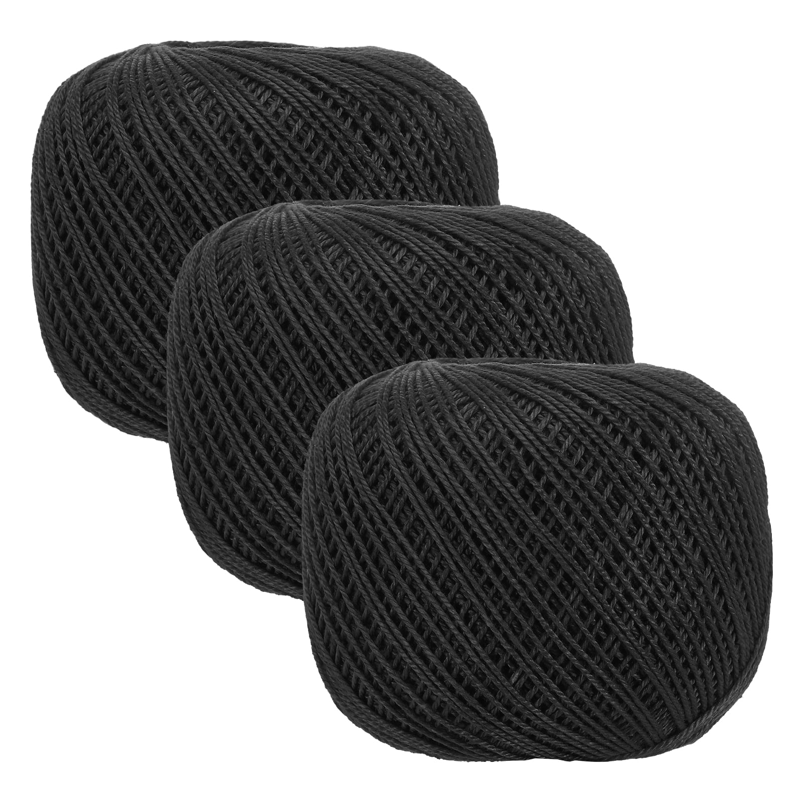 3 Rolls 164 Yards Size 3 Black Pearl Cotton Crochet Thread Lace Weight Yarn Tatting Thread for Crocheting Knitting Embroidery Sewing