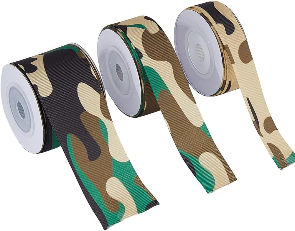 3 Rolls 18 Yards Polyester Camouflage Print Ribbon Green Camouflage ...
