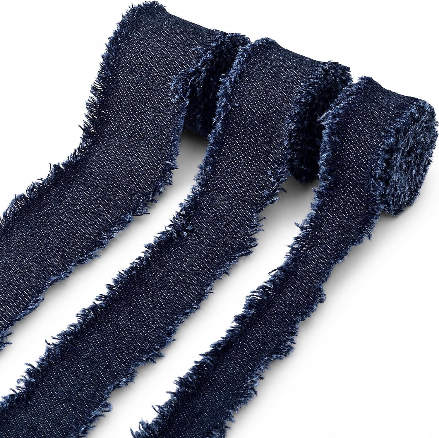 3 Rolls 2 Yards Denim Ribbon, Jean Fabric Ribbons, 3 Width,Dark Blue ...