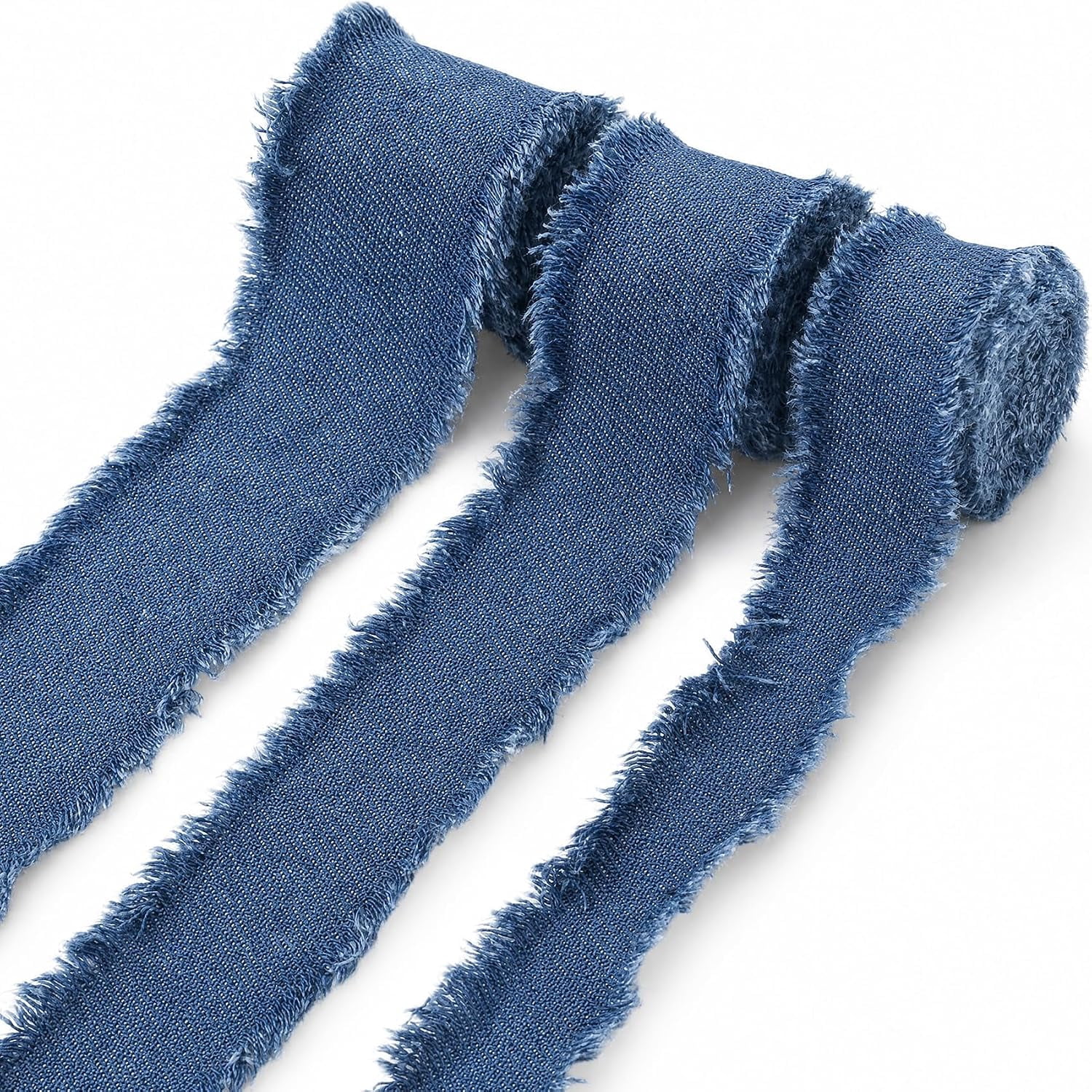 3 Rolls 2 Yards Denim Ribbon, Jean Fabric Ribbons, 3 Widths, Blue ...