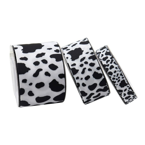 3 Rolls 20 Yards Cow Print Ribbon Cow Spot Pattern Wired Edge Burlap White Black Craft Ribbon Animal Print Long Wrapping Paper for Farm Summer Party Favor DIY Craft Decor