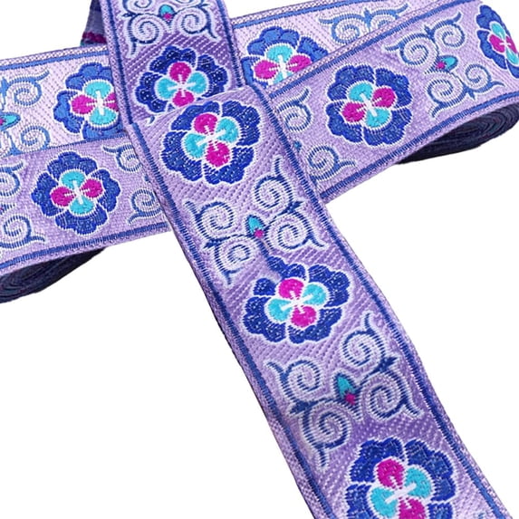 3 Rolls 22.32 Yards 1 1/4 Inch Purple Embroidered Ribbon Ethnic Jacquard Fabric Ribbons Trimming Polyester Floral Woven Trim Tape for Sewing Making Crafts Cloth Curtain Home Decor Diy Supply