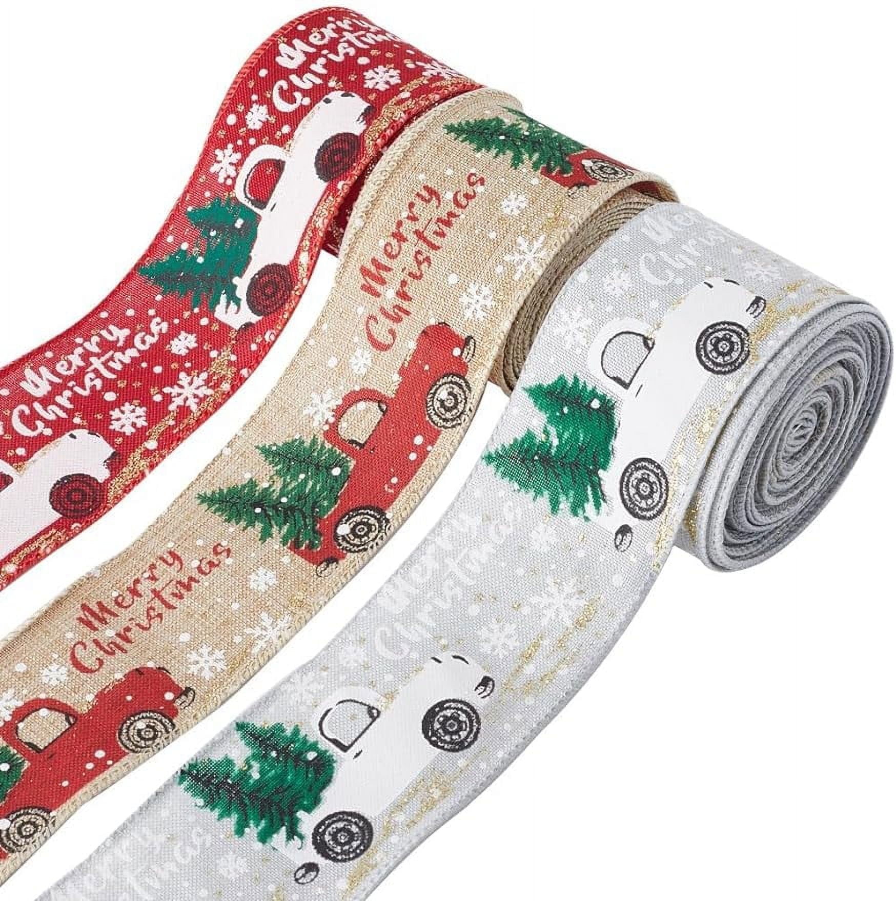 3 Rolls 3 Colors 16.4 Yards x2.1 Christmas Wired Ribbon Red Truck Merry ...