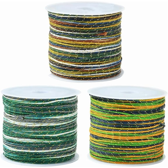 3 Rolls 3 Colors 164 Yards/150M 0.8mm Metallic Nylon Cord Jewelry Stringing Thread Glitter Macrame Spool Bracelet Necklace Making DIY Craft Colorful