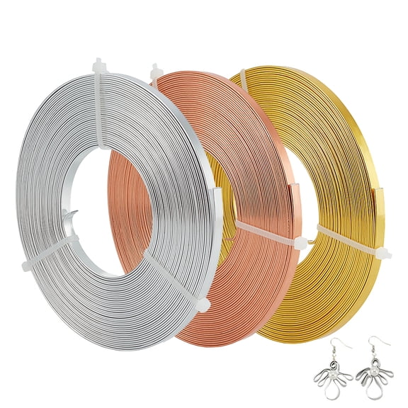 3 Rolls 3 Colors Aluminum Wire Bendable Metal Craft Wire Flat Craft Wire Bezel Strip Wire for Cabochons Jewelry Making Mixed Color 5x1mm