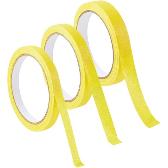 3 Rolls 3 Colors Crepe Paper Masking Tape Adhesive Tape Textured Paper for Painting Packaging and Windows Protection Yellow 10~15mm for Handmade