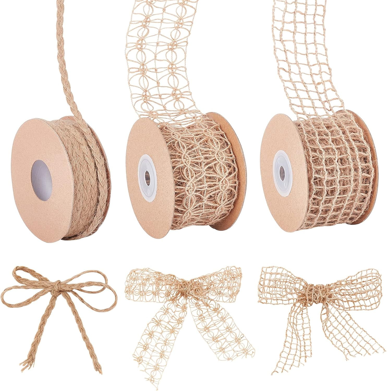 3 Rolls 3 Style Burlap Ribbons Gift Packaging Rope Tan 2 inch(50mm ...