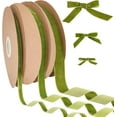 thumbnail image 1 of 3 Rolls 3 Style Velvet Ribbon Polyester Ribbon Single Side for Gift Packing Party Decoration Olive 3/8~1 inch(10~25mm) 1 roll/style, 1 of 9