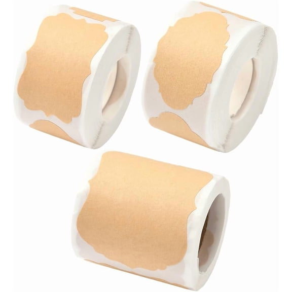 3 Rolls 3 Styles 600Pcs Kraft Paper Label Sticker Mixed Shapes Mixed Color 50~75x30~50x0.1mm 1 Roll/style handmade