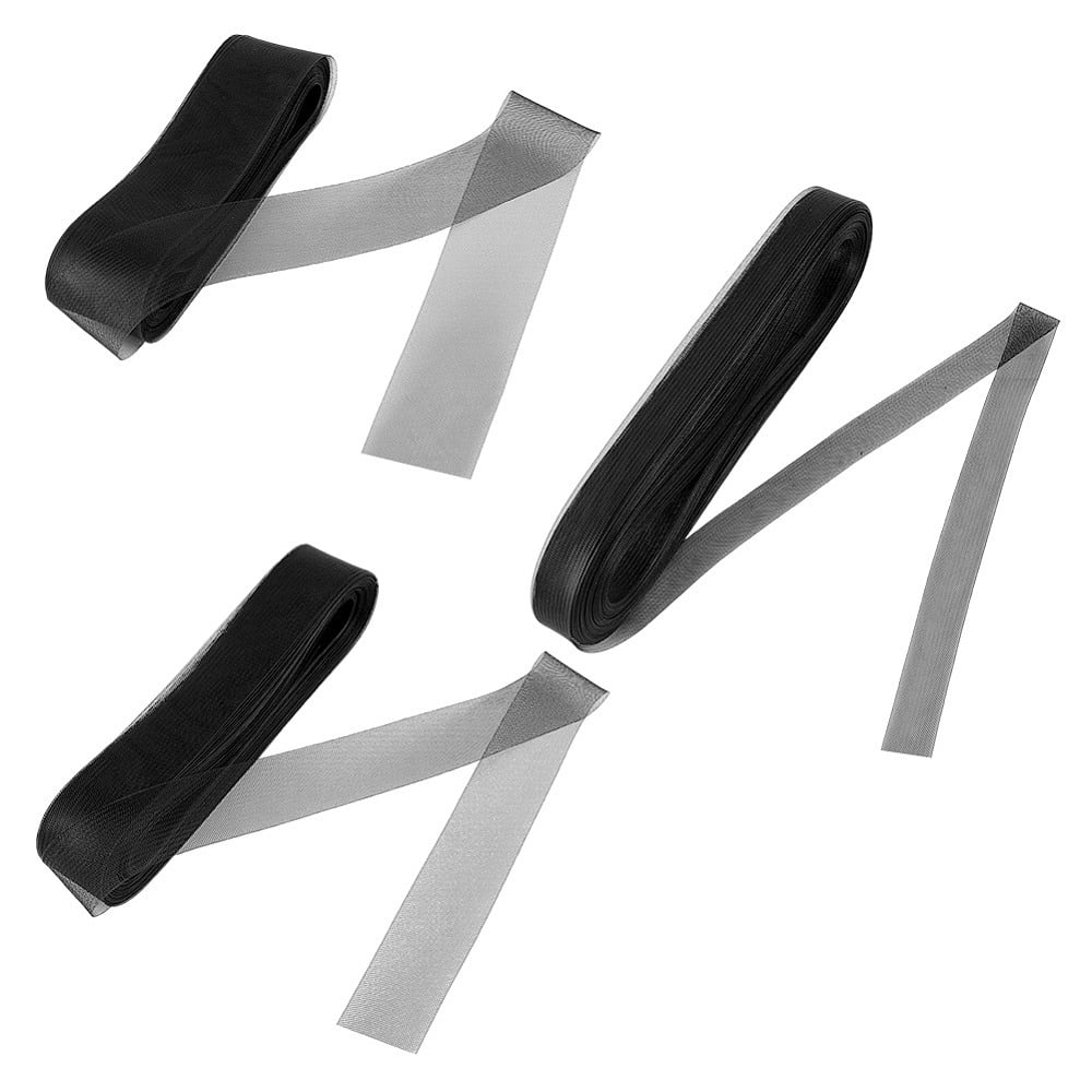 3 Rolls 3 Styles Elastic Polyester Deco Mesh Ribbons for Hat Decoration Skirts Decoration Making Black 1~3 inch(25~75mm) 1roll/style