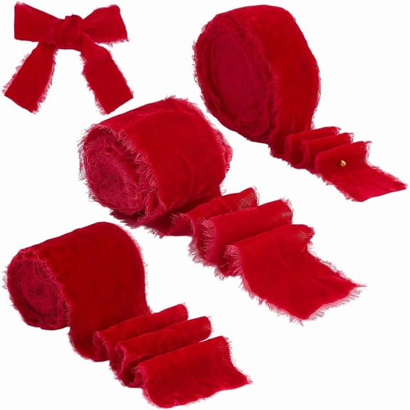 3 Rolls 3 Styles Frayed Polyester Ribbon Raw Edge Wired Ribbon Garment Accessories for Gift Wrapping Crimson 1-5/8~3 inch(40~76mm) DIY