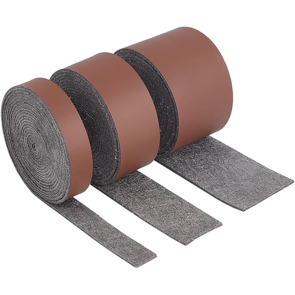 3 Rolls 3 Styles Matte Style PU Leather Ribbon Flat Saddle Brown 1/2~1-1/2 inch(12.5~37.5mm) 1 roll/style
