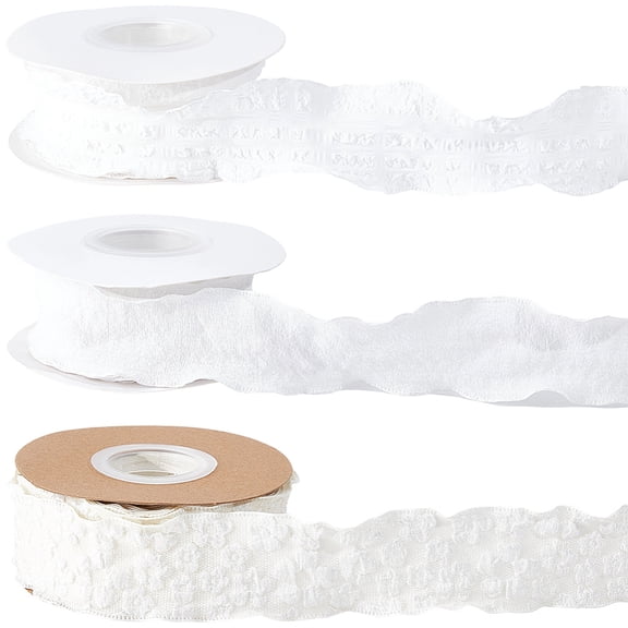 3 Rolls 3 Styles Polyester Ruffled Ribbon for Sewing Decoration White 1-1/2-1-5/8 inch(38-40mm)