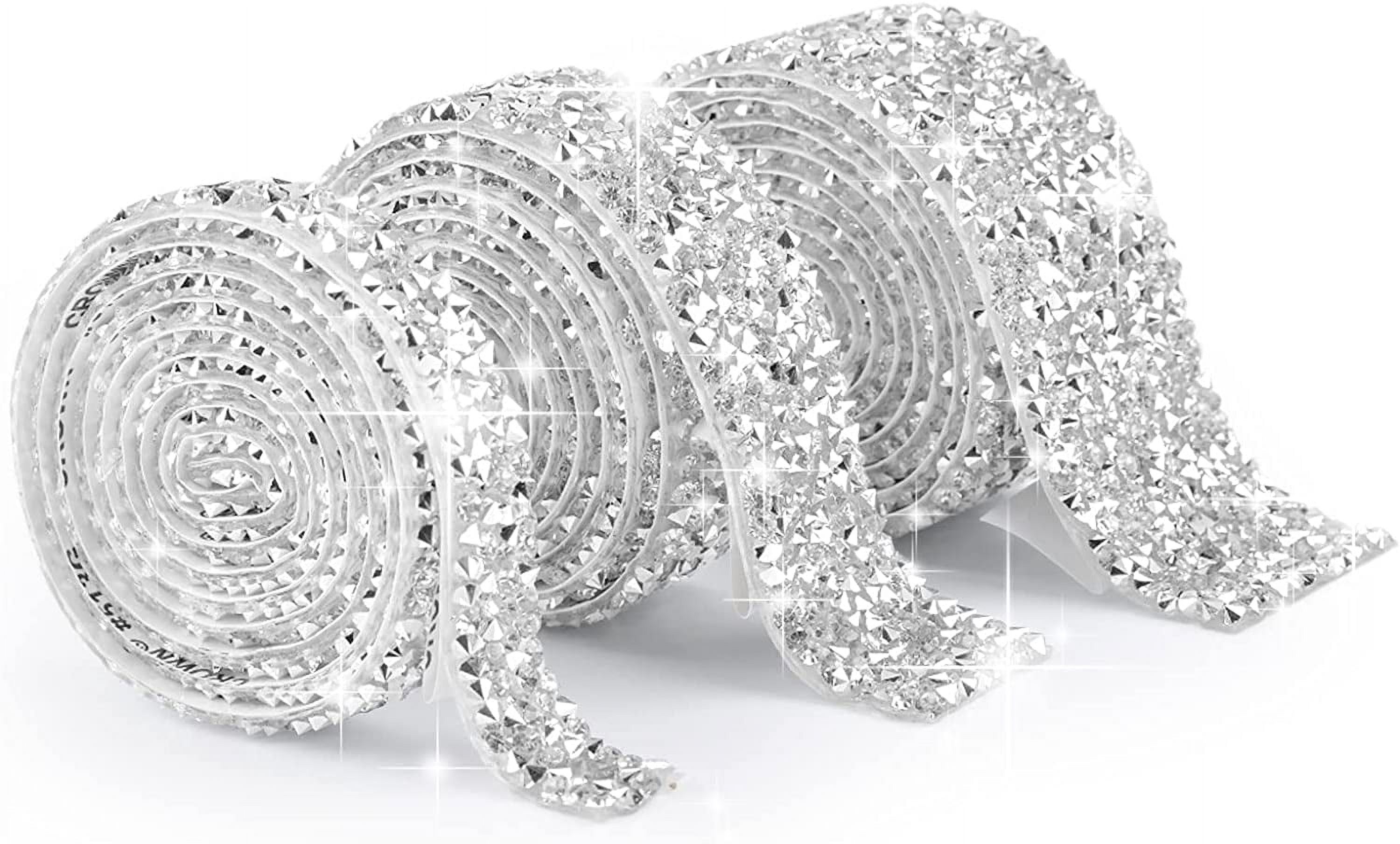 Wide Rhinestone Ribbon 3 Rolls 3 Yards Self-Adhesive Crystal Rhinestone Ribbon for Crafts, DIY ...