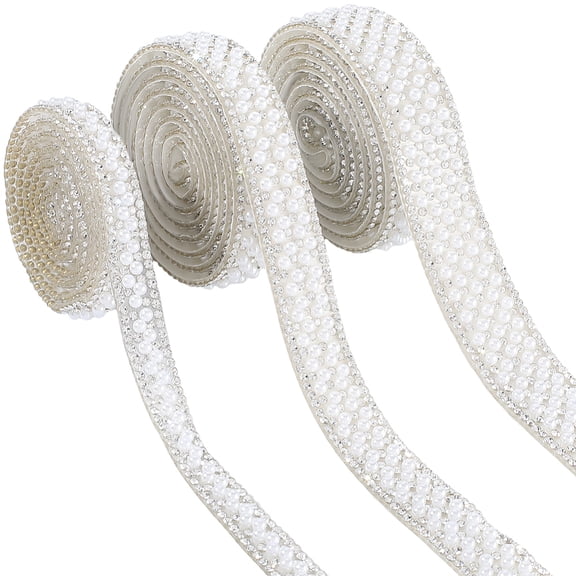 3 Rolls 3 Yards Self Adhesive Pearl Rhinestone Ribbon Multi Styles Strips Bling Diamond Tape Strand Trim with Spool Sparkling Ribbons