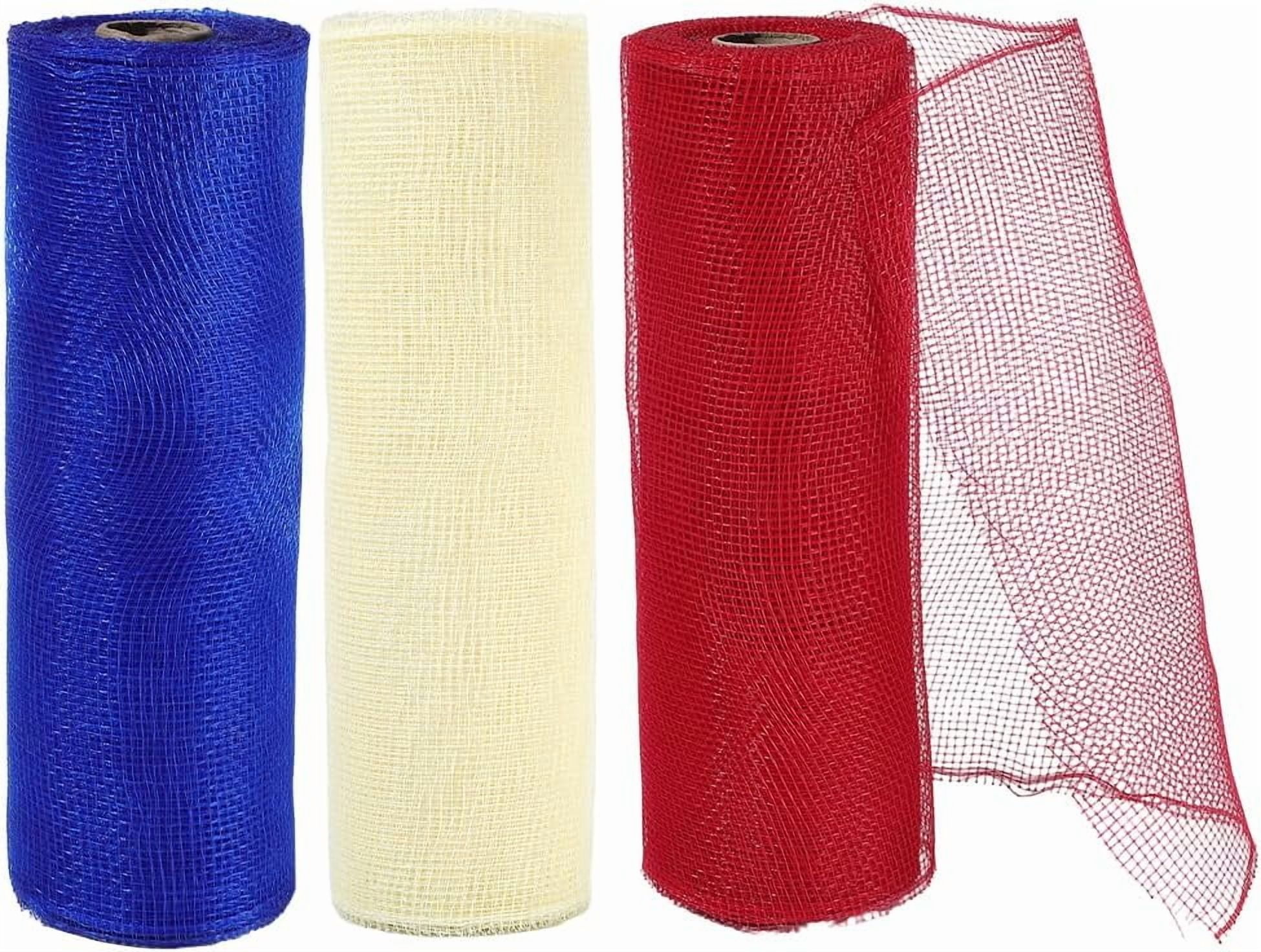 3 Rolls 30 Yards 10.24 Inch Red Blue Yellow USA Mesh Ribbon Roll American Deco Transparent Fabric Netting Plastic Trim for Gift Wrapping 4th of July Wreath DIY Craft Supply Colorful