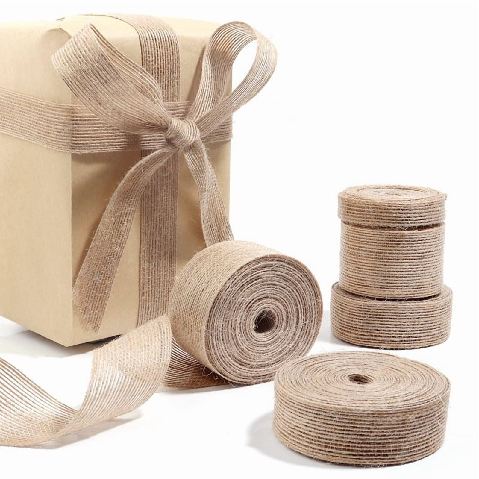 3 Rolls 32.8 Yard Natural Burlap Ribbons 0.39 inch Rustic Jute Ribbon 10 M Each Tan Ribbon Thin Twine Ribbon Ribbon for Crafts Christmas Bow Gift Wrapping Weddings