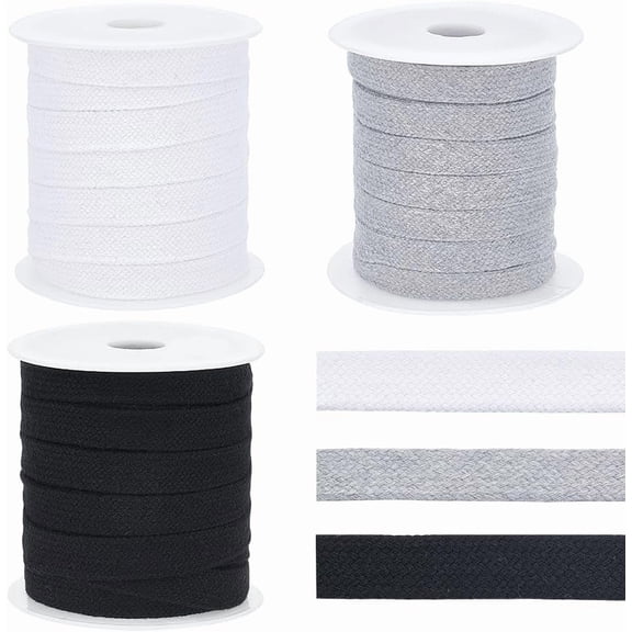 3 Rolls 32.8 Yards Flat Replacement Polycotton Cords 3 Colors Flat Double Hollow Drawstring Rope with Plastic Spools Mixed Color