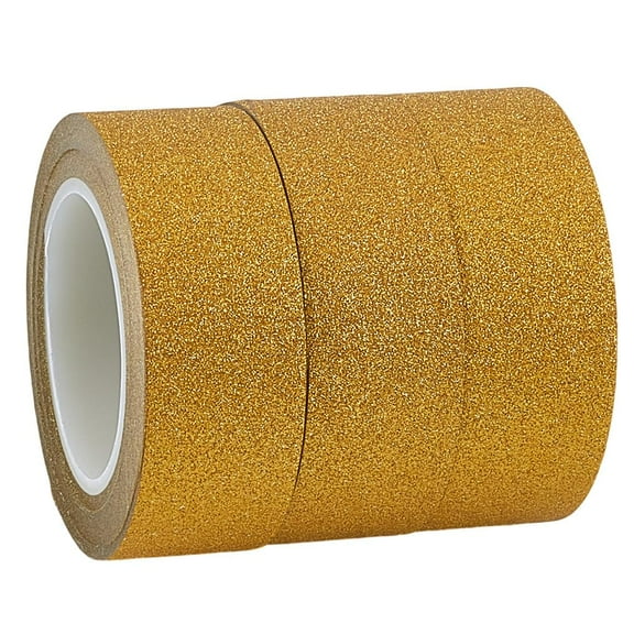 3 Rolls 32.8 Yards x 0.6 Glitter Decorative Tapes Adhesive Crafting Washi Paper Tape Gold Foil Masking Tapes Stick for DIY Scrapbook Gifts Wrapping Car Furniture Graphic Arts Walls Decor DIY