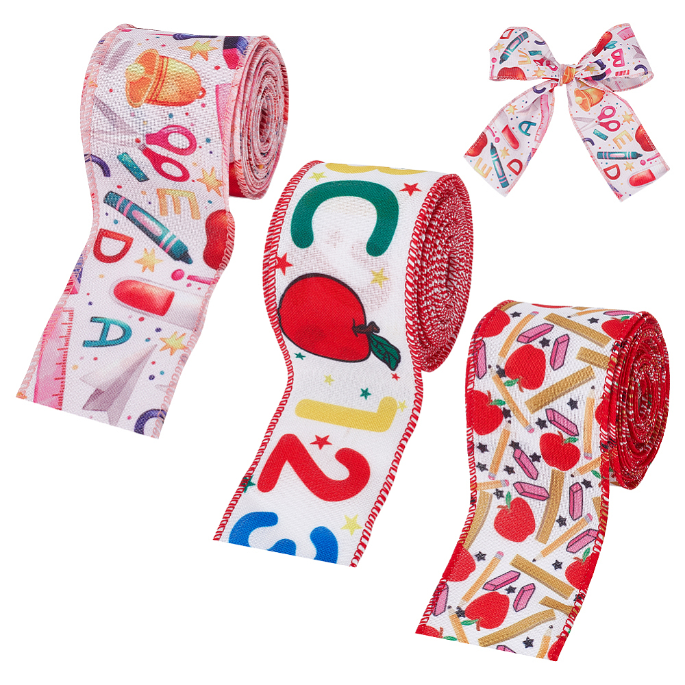 Abc Ribbons 3 Rolls 5 Yard/Roll Back to School Ribbons Gift Wrapping 63mm Wide ...