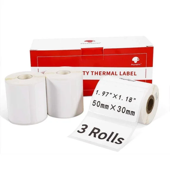 3 Rolls 5030mm White Self-Adhesive Thermal Label for Phomemo M110/M200 Printer