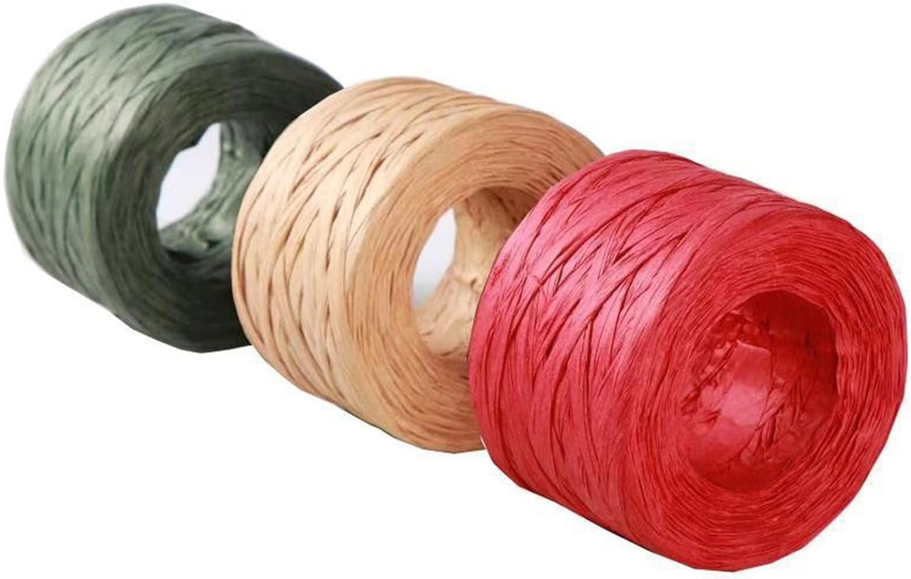 3 Rolls 50M Christmas Matte Raffia Paper Ribbon,Natural Red Green ...