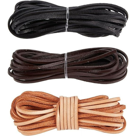 3 Rolls 5M x 3mm Flat Leather Cord Genuine Leather Strip 2mm Thick Cowhide Leather String Braiding Thread Rope for Bracelets Neckacle Beading Jewellery Making Lace Belts DIY Crafts