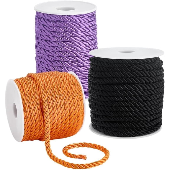 3 Rolls 5mm Themed Twisted Cord 3 Colors Rope 3-Ply Twine Trim Cord Decorative Silk Twisted Rope for Home Decor Embellish Costume Drawstrings 19.7 Yards