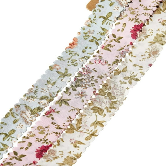 3 Rolls 6 Yards 1 Inch Floral Printed Ribbon Vintage Flower Pattern Wavy Edge Spring Summer Decorative Fabric Ribbons for Sewing Wreath Bouquets Decor Gift Wrapping DIY Craft Supply