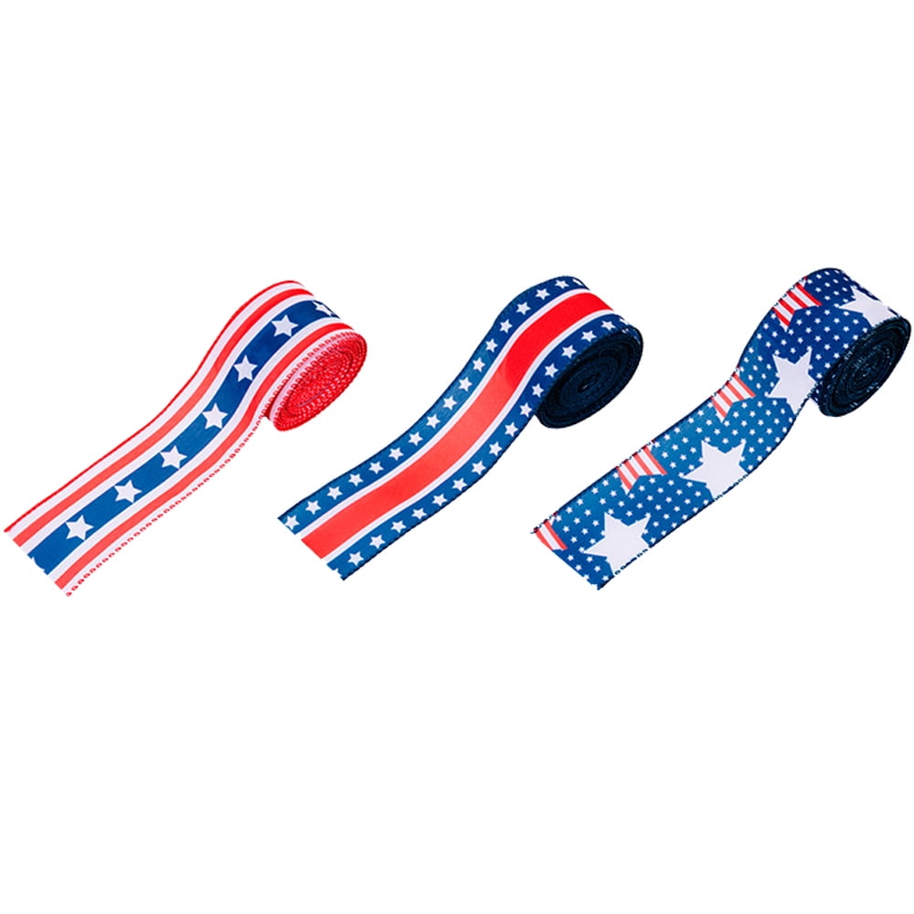 3 Rolls 6CM 4th of July Satin Ribbon Patriotic Independence Day Red