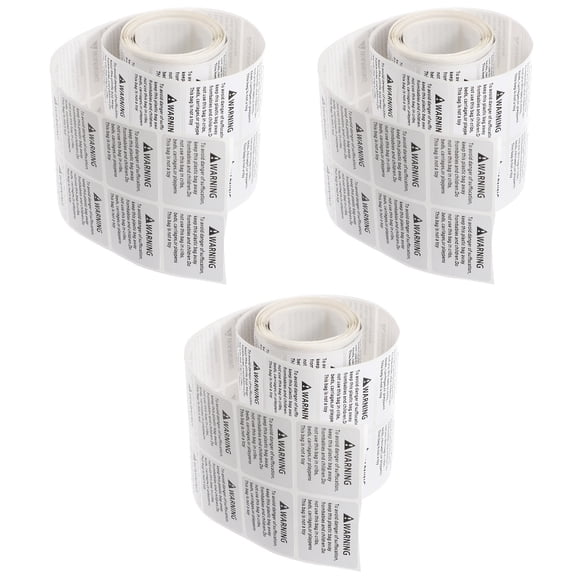 3 Rolls Anti-suffocation Stickers Warning Label Transparent Nail White