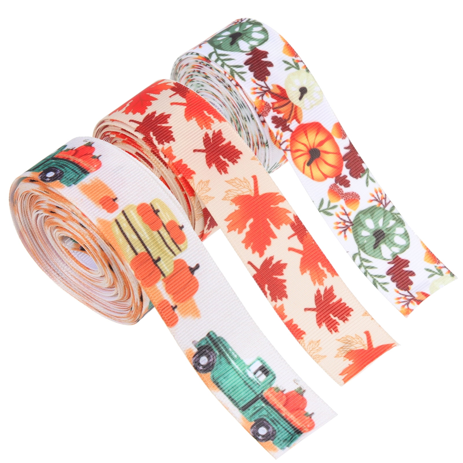 DELICIOC 3 Rolls Autumn Harvest Theme Ribbons The Gift Ornament Fall Supplies Sewing Ribbon Wired Ribbon Fall Ribbons