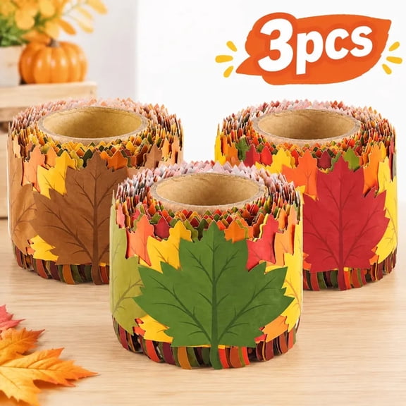 3 Rolls Autumn Leaf Bulletin Board Borders, Fall Maple Leaf Scalloped Border Trim Roll for Classroom Blackboard Door Wall Decor