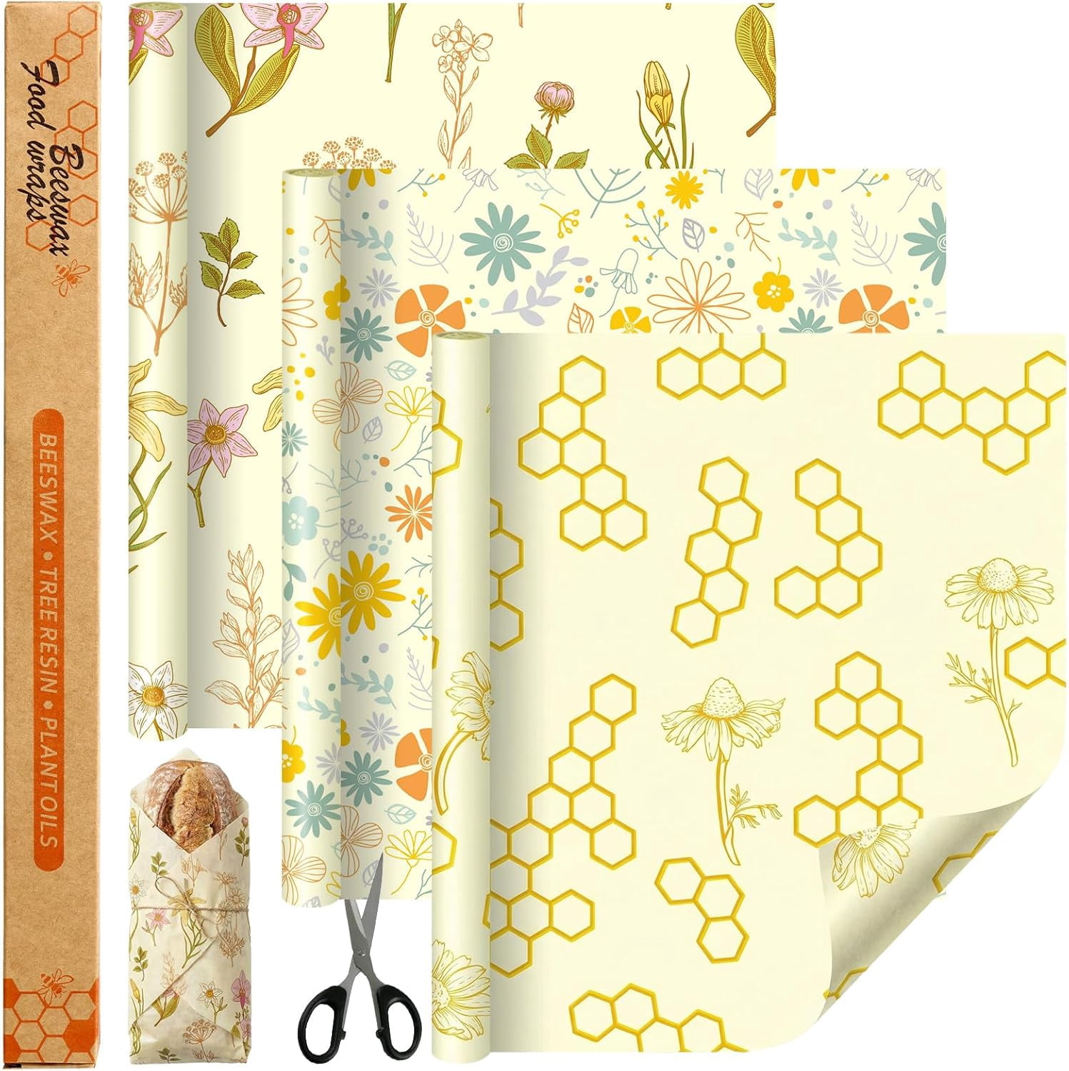 3 Rolls Beeswax Wraps for Food 13'' x 59'' Bees Wax Wraps Reusable Bees ...