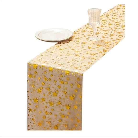 3 Rolls Bling Star Table Runner 11x108" Sequin Glitter Foil Metallic Thin Mesh Table Runner,3 * Star table runner,Gold