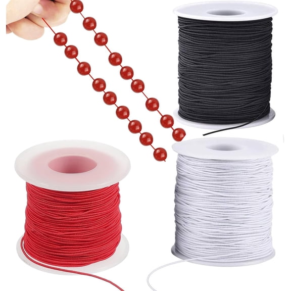 3 Rolls Bracelet String Elastic,Bexikou 1mm Stretchy Bracelet String,Sturdy Elastic Cord, Beading String for Craft Necklace Jewelry Making (Black + White + Red)