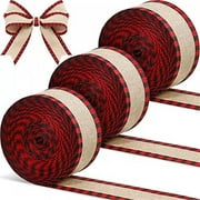 3 Rolls Buffalo Plaid Wired Edge Ribbons Christmas Burlap Fabric Craft Ribbon Natural Wrapping Ribbon Rolls with Checkered Edge for DIY Wrapping Crafts Decor, 6yards/Roll, 2.5inch Width