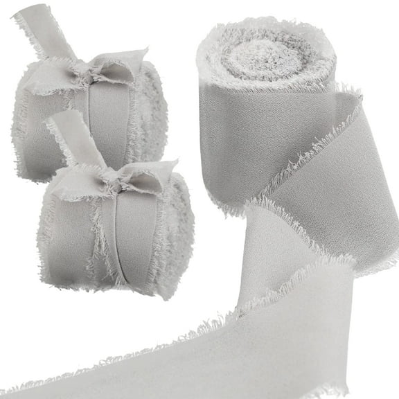 3 Rolls Burgundy Silk Satin Ribbon 1.5 Inch x 5.5 Yard Handmade Frayed Chiffon Ribbon for Gift Wrapping Wedding Invitations Bridal Bouquets Home Decor Wrapping Crafts Holiday Decor, Gray