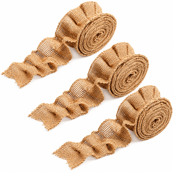3 Rolls Burlap Ruffled Bulletin Board Border, 2.594.5 Inch Light Brown Trim for Classroom, Crafts and Home Decor