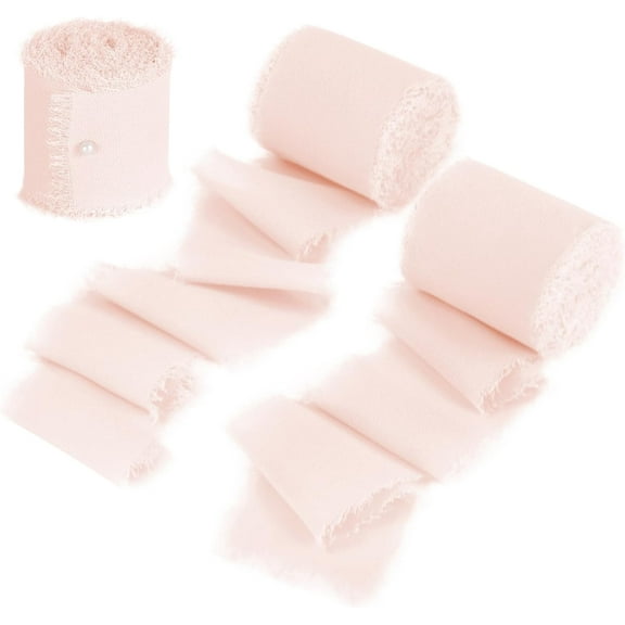 3 Rolls Chiffon Ribbon, Frayed Fringe Silk Ribbon for Gift Wrapping, Handmade Ribbons for Floral Vase Decoration, Wedding, Birthday, Engagement, Bridal Shower 1.5''x5.5Yd /Roll