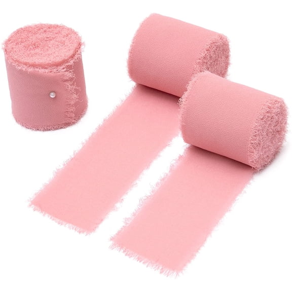 3 Rolls Chiffon Ribbon, Frayed Fringe Silk Ribbon for Gift Wrapping, Handmade Ribbons for Floral Vase Decoration, Wedding, Birthday, Engagement, Bridal Shower 1.5''x5.5Yd /Roll