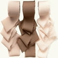 thumbnail image 1 of 3 Rolls Chiffon Ribbon Rolls, 4cm x 5m, Chiffon Silk Ribbon with Fringe for Bridal Bouquets Wedding Invitations Floral Arrangements Gift Wrapping Home Decor (Coffee color series), 1 of 4