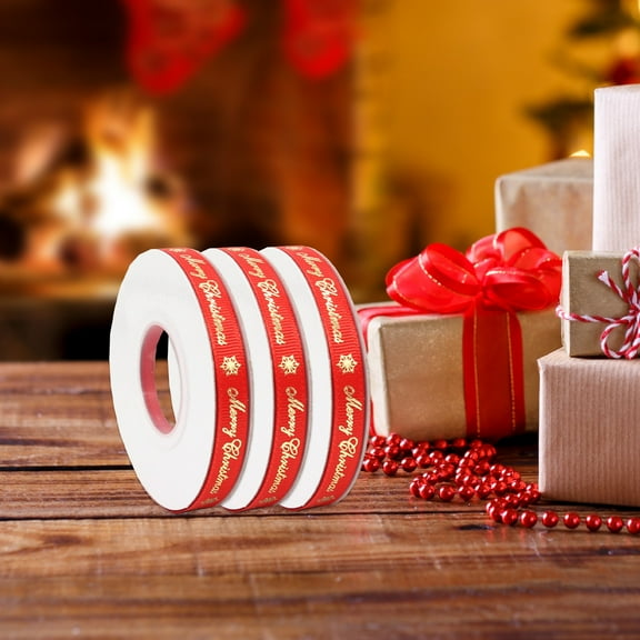 3 Rolls Christmas Ribbon Satin,Merry Christmas Ribbons for Gift Wrapping,0.4 Inch Wide Printed Ribbons with Golden Snowflakes Merry Christmas for Festival Holiday Party Decorations DIY Crafts