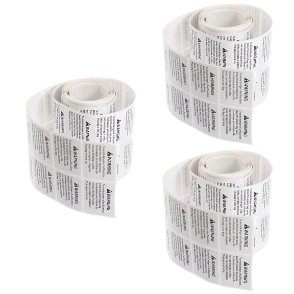 3 Rolls Clear Tape Anti-suffocation Stickers Warning Decals 4X3X0.1CM White