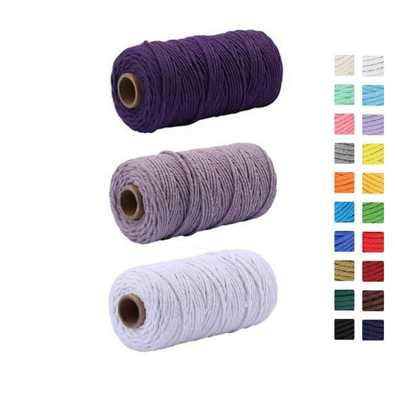 3 Rolls Colored Macrame Cord, 2mm x 109yards Natural Cotton Twisted Rope DIY Crafts Supplies Macrame String Cotton Craft Cord for DIY Knitting,Wall Hanging, DIY Wedding Decor, Crafts